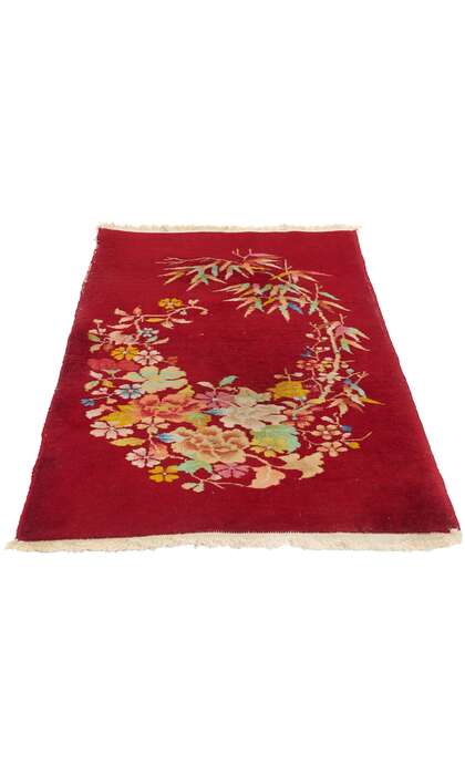 2 x 4 Antique Red Chinese Art Deco Rug 78895