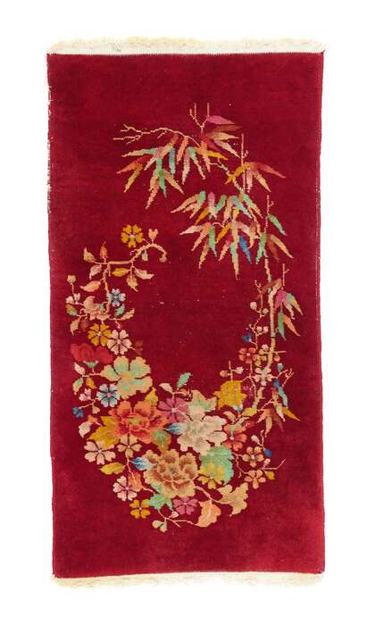 2 x 4 Antique Red Chinese Art Deco Rug 78895