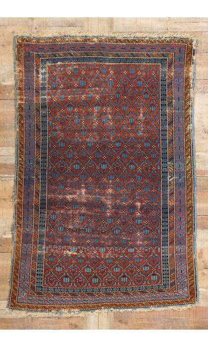 4 x 6 Antique-Worn Persian Kuba Rug 78840