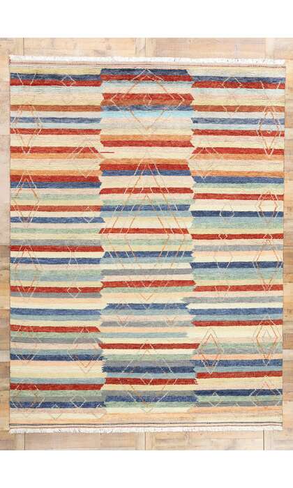 9 x 12 Modern Striped Tribal Moroccan Rug 31265