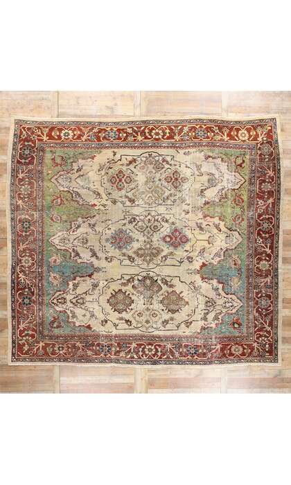 14 x 12 Distressed Antique Persian Sultanabad Rug 78330