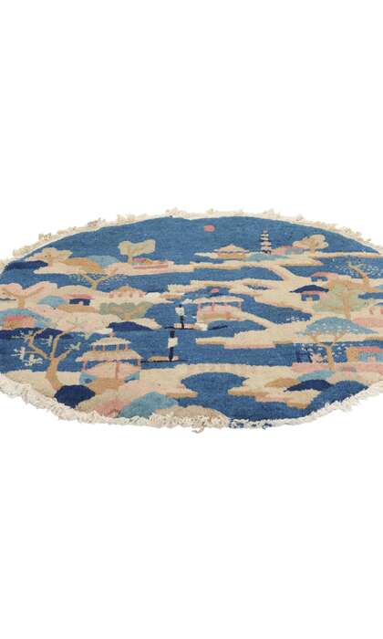 2 x 2 Distressed Antique Round Chinese Art Deco Rug 78900