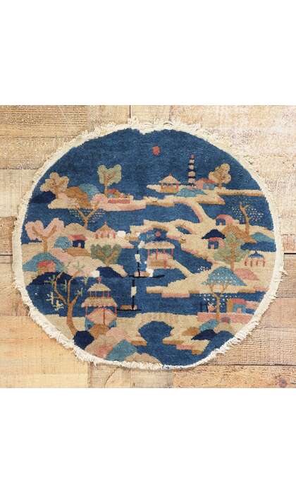 2 x 2 Distressed Antique Round Chinese Art Deco Rug 78900