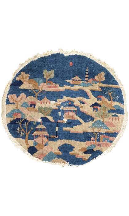2 x 2 Distressed Antique Round Chinese Art Deco Rug 78900
