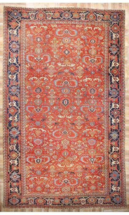 16 x 26 Oversized Antique Red Allover Persian Serapi Rug 78845