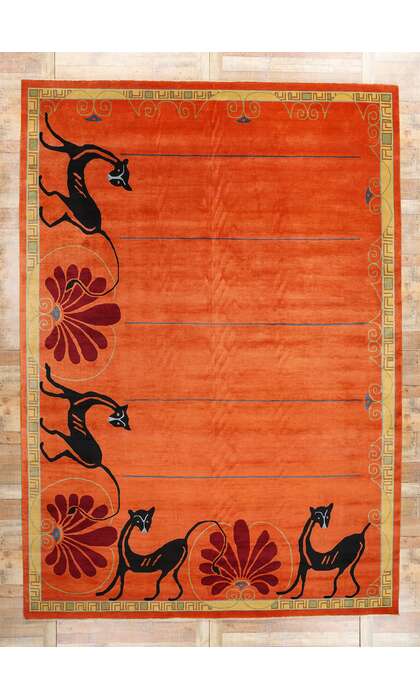 10 x 14 Modern Orange Chinese Art Deco Rug 31094