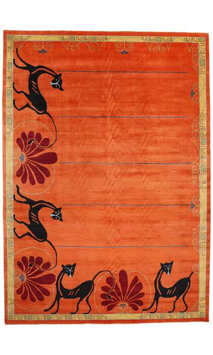10 x 14 Modern Orange Chinese Art Deco Rug 31094