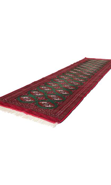 3 x 12 Vintage Green Persian Turkoman Rug Runner 78904