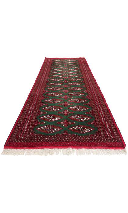 3 x 12 Vintage Green Persian Turkoman Rug Runner 78904