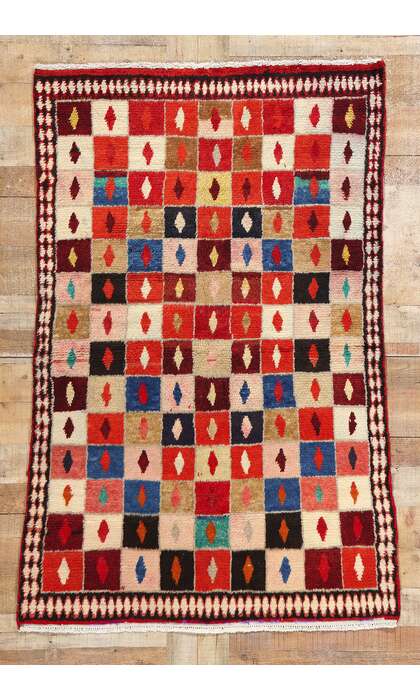 4 x 6 Vintage Persian Lori Checkerboard Rug 78858