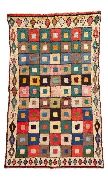 4 x 6 Vintage Persian Lori Checkerboard Rug 78892