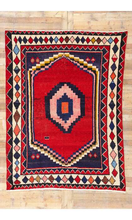 7 x 9 Vintage Persian Lori Geometric Medallion Rug 78884