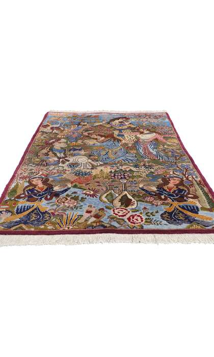 4 x 7 Vintage Persian Mashhad Omar Khayyam Pictorial Rug 78898