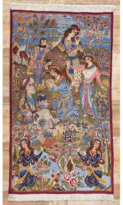 4 x 7 Vintage Persian Mashhad Omar Khayyam Pictorial Rug 78898