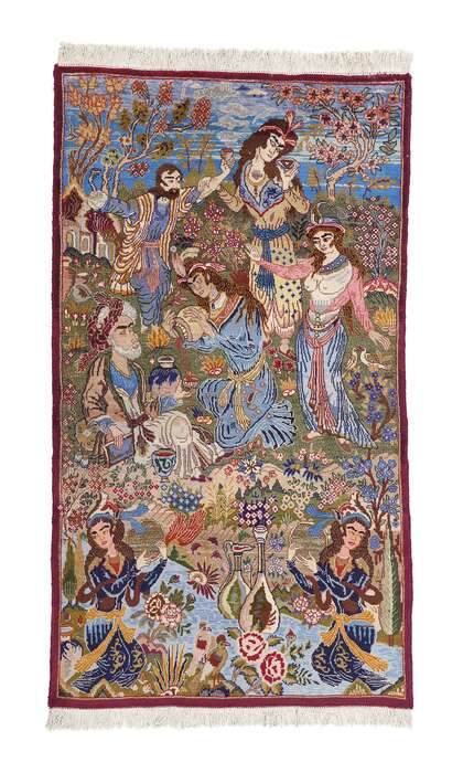 4 x 7 Vintage Persian Mashhad Omar Khayyam Pictorial Rug 78898