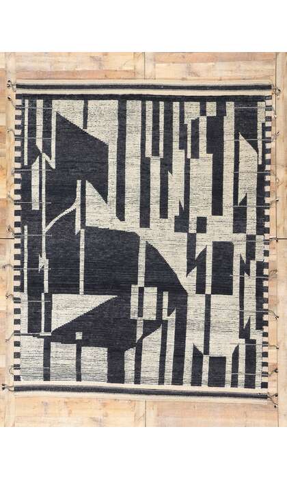 8 x 10 Abstract Kline Noir Echoes Modern Moroccan Rug 31224