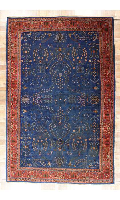 11 x 17 Late 19th Century Antique Blue Indian Agra Rug 90027