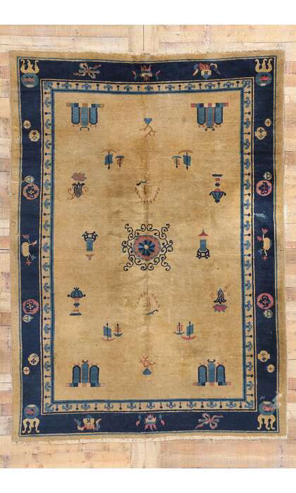 6 x 9 Distressed Antique Chinese Peking Rug 78921