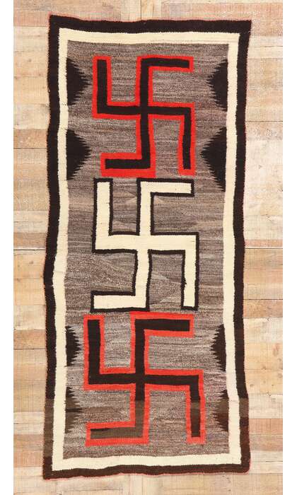 3 x 8 Antique Crystal Whirling Log Navajo Rug 78928