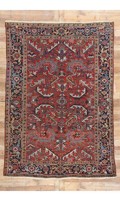 7 x 10 Antique Red Persian Dragon Heriz Rug 90009