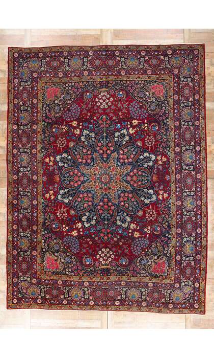 10 x 14 Antique Persian Yazd Rug 90028