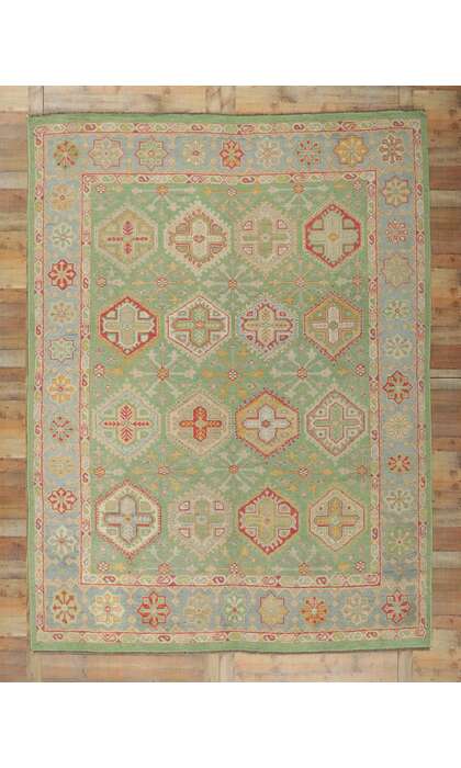 9 x 12 Colorful Green Oushak Rug 80734