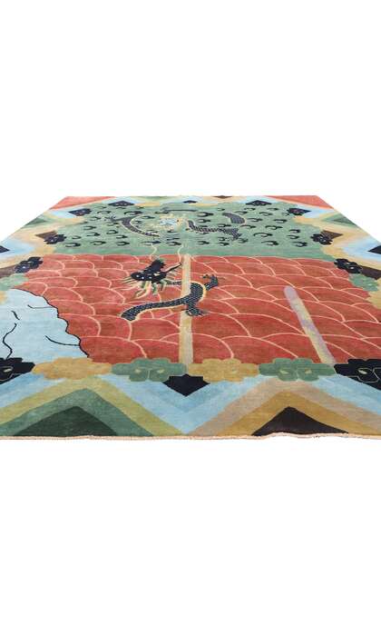 10 x 13 Modern Chinese Art Deco Dragon Rug 31331