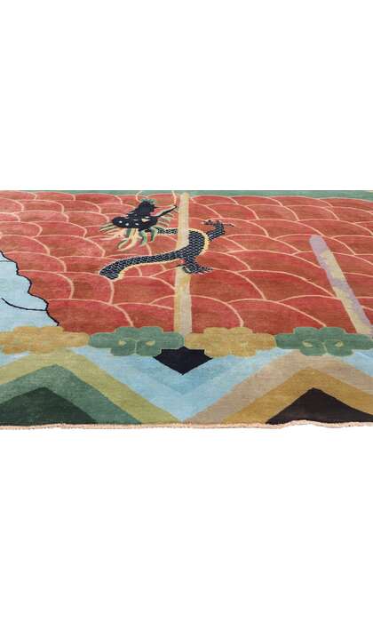 10 x 13 Modern Chinese Art Deco Dragon Rug 31331