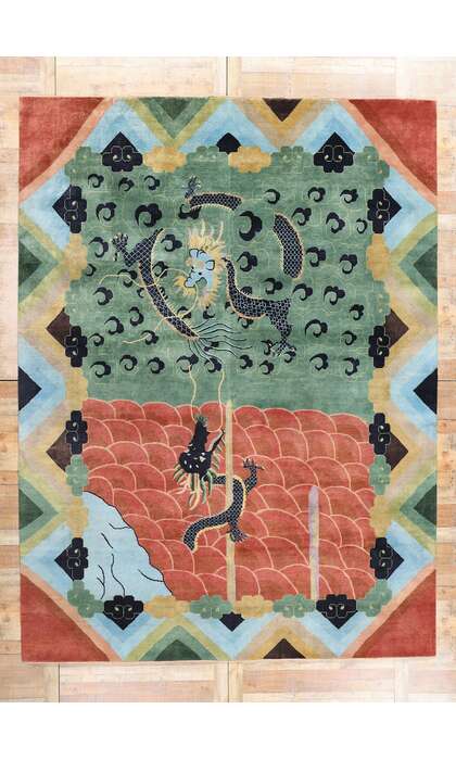 10 x 13 Modern Chinese Art Deco Dragon Rug 31331