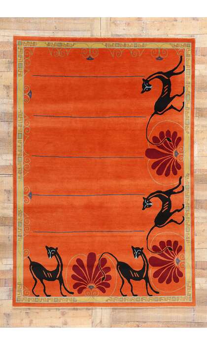 6 x 9 Modern Orange Chinese Art Deco Rug 31096
