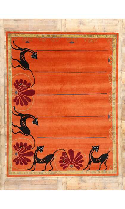 8 x 10 Modern Orange Chinese Art Deco Rug 31097