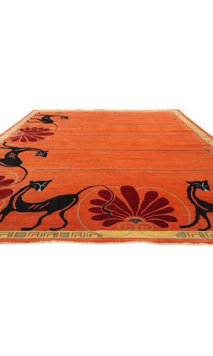 9 x 12 Modern Orange Chinese Art Deco Rug 31095