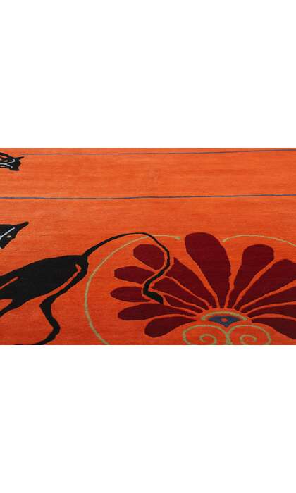 9 x 12 Modern Orange Chinese Art Deco Rug 31095