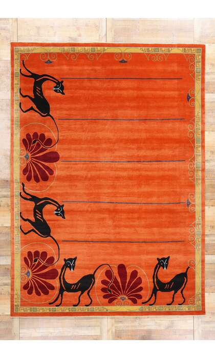 9 x 12 Modern Orange Chinese Art Deco Rug 31095