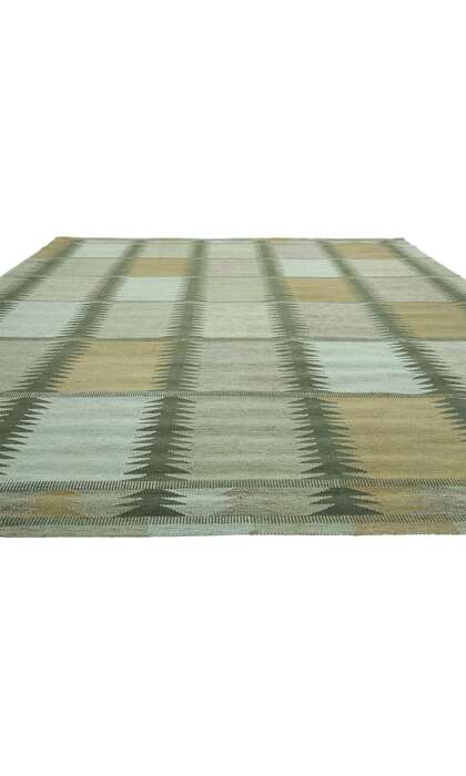 10 x 14 Scandinavian Modern Green Swedish Inspired Kilim Rug 31119
