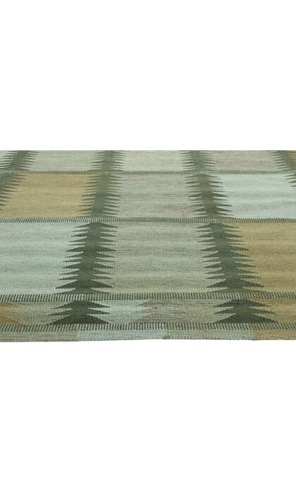 10 x 14 Scandinavian Modern Green Swedish Inspired Kilim Rug 31119