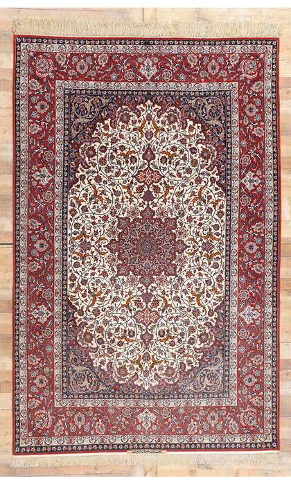 7 x 10 Vintage Ivory Persian Isfahan Rug 78780