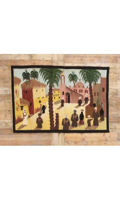 3 x 5 Vintage Egyptian Pictorial Kilim Rug 78927