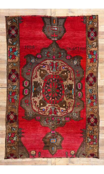 7 x 10 Vintage Red Turkish Kars Rug 77699