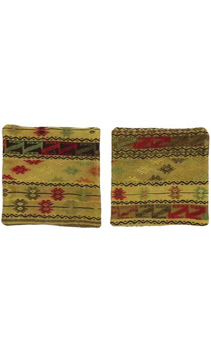 1 x 1 Vintage Turkish Kilim Rug Pillow Cover 53635 Matching Pair