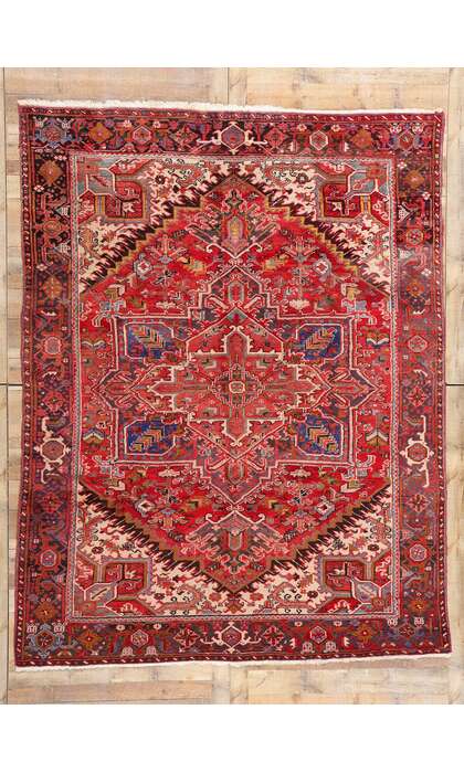 90001 Vintage Persian Heriz Rug, 07'11 x 10'00