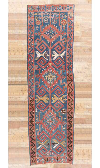 4 x 14 Antique Caucasian Avar Kilim Rug Runner 78945