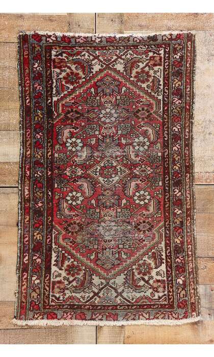 2 x 3 Antique-Worn Persian Hamadan Rug 78965