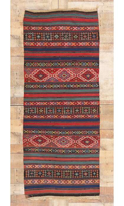 3 x 7 Antique Caucasian Shahsavan Jajim Kilim Rug 78950