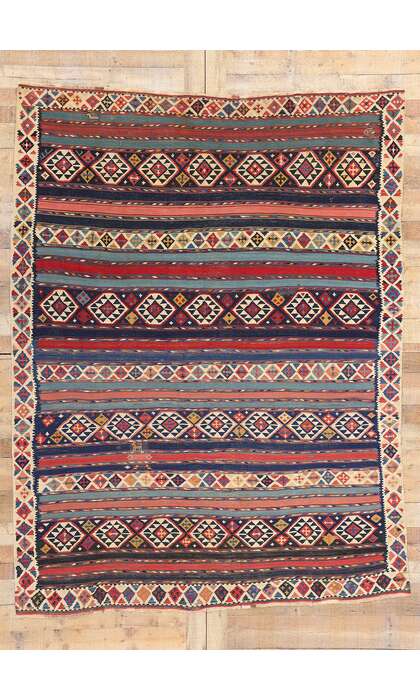 7 x 8 Antique Caucasian Shirvan Kilim Rug 78952