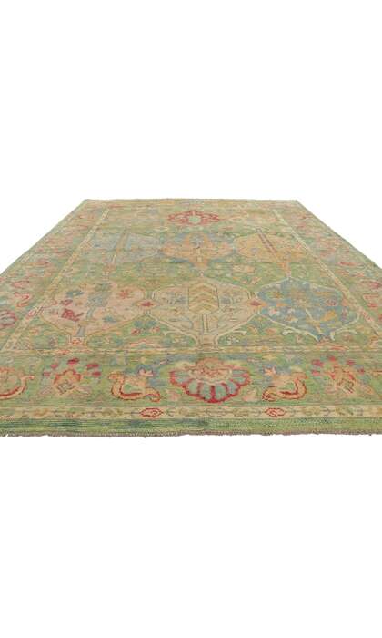 9 x 12 Colorful Green Modern Oushak Rug 80735