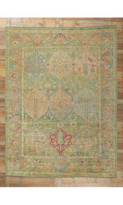 9 x 12 Colorful Green Modern Oushak Rug 80735