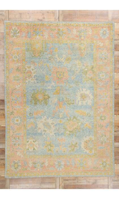9 x 13 Colorful Blue Turkish Oushak Rug 53952