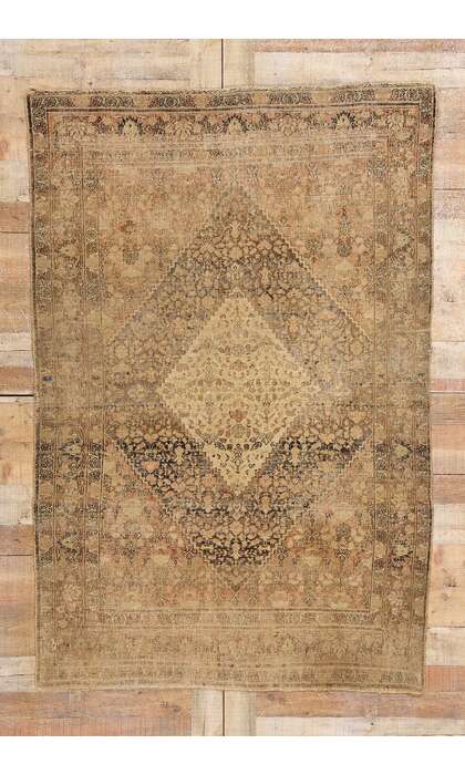 4 x 6 Distressed Antique-Worn Persian Mahi Tabriz Rug 78987