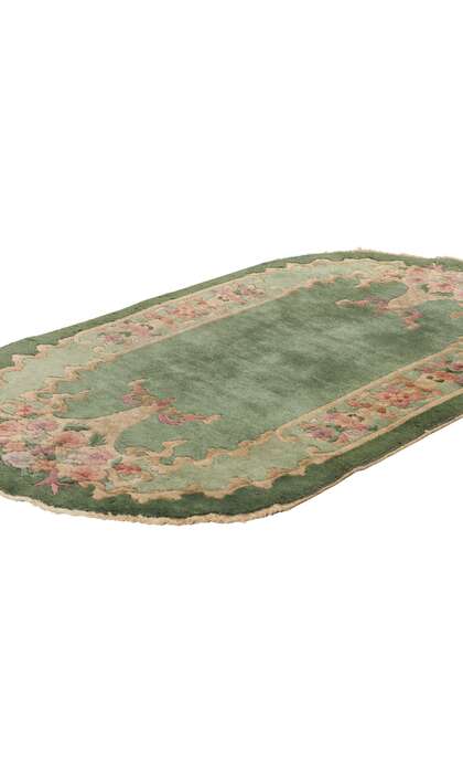 3 x 4 Antique Green Chinese Art Deco Oval Rug 78990